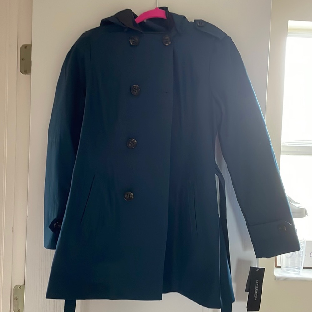 Liverpool teal hooded trench coat size medium